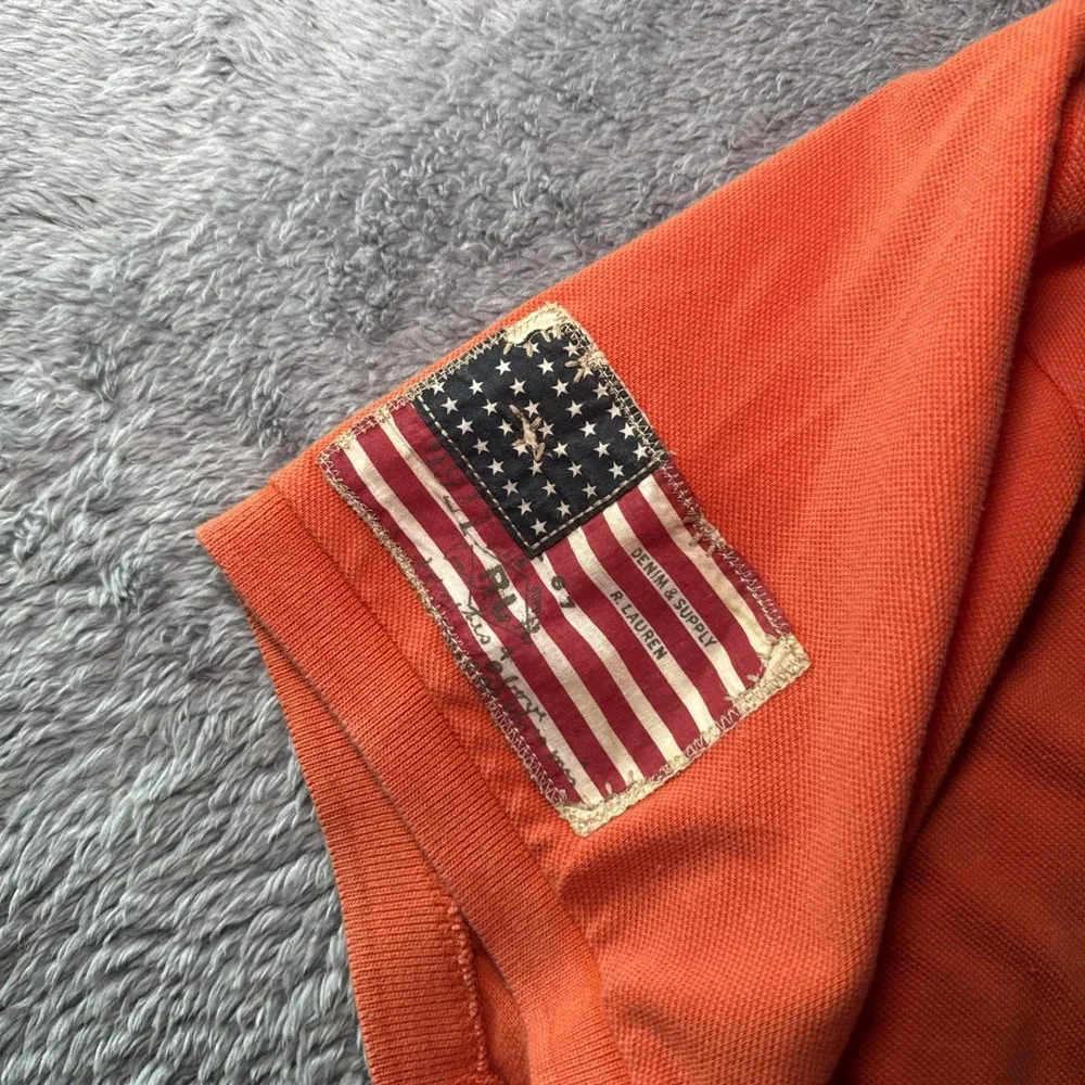 Denim & Supply Ralph Lauren Men's XL Orange Short Sleeve Polo Shirt Flag Sleeve